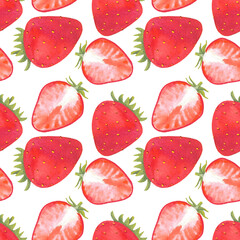 strawberry, berry, pattern, seamless, design for fashion, fabric, textile, wallpaper, cover, web, packaging and all prints, pattern drawn in watercolor
