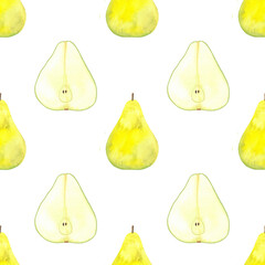summer fruit pear pattern, seamless, design for fashion, fabric, textile, wallpaper, cover, web, packaging and all prints, pattern drawn in watercolor