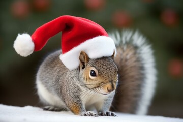 Fototapeta na wymiar Adorable squirrel with holiday cheer. Generative AI
