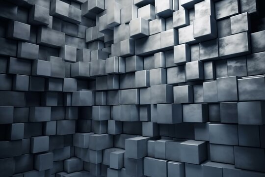 Abstract wall made from shiny rectangular concrete blocks in a futuristic style. Generative AI