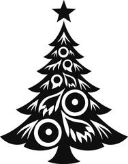 Christmas tree line icon with star. Christmas design element. Vector illustration.