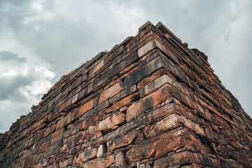 Sacred Architecture: Chavin Temple Wall at Sunset