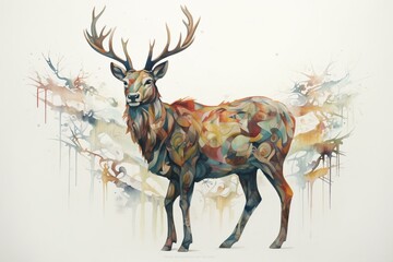 beautiful painted reindeer on white backdrop. Generative AI