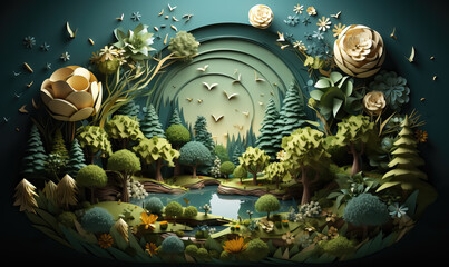 Fototapeta premium Postcard with natural landscape in creative style.