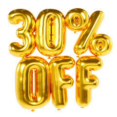 3D Gold Balloons with Text 30% OFF for Discount Promotion