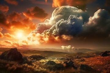 Digital artwork depicting a dramatic cloudscape. Generative AI - obrazy, fototapety, plakaty
