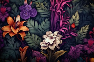 flowers on a black background - generative ai