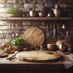 Vintage wooden kitchen utensils on table