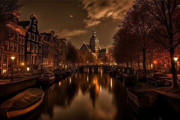 Fototapeta na wymiar Amsterdam, captivating tourist spot. Generative AI