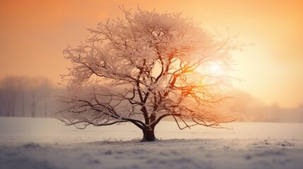 tree in the winter - generative ai - obrazy, fototapety, plakaty