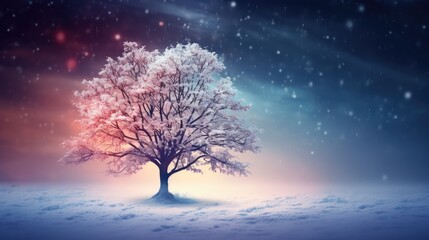 winter landscape with tree - generative ai