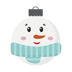 Hand drawn Christmas toy snowman. Holiday christmas toy bell for fir tree.