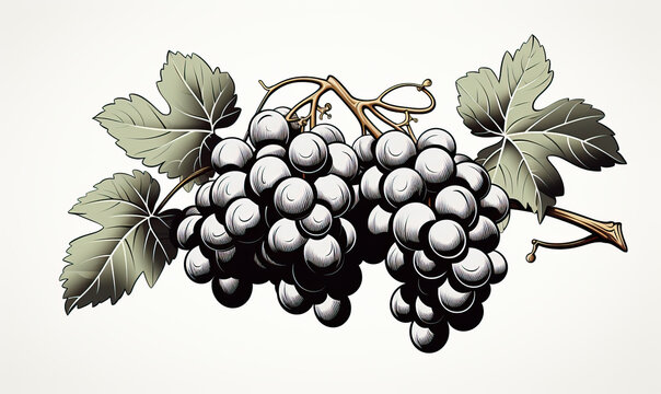 Branch of grapes on a white background.
