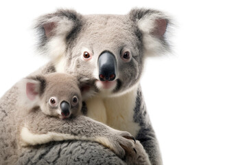 Koala Mother and Joey Bonding on isolated background - obrazy, fototapety, plakaty