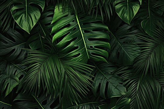 green tropical leaves background - generative ai © BrandwayArt