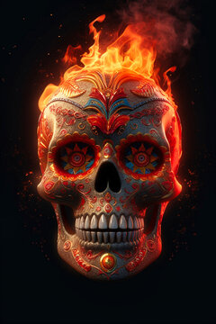 fiery skull on a black background