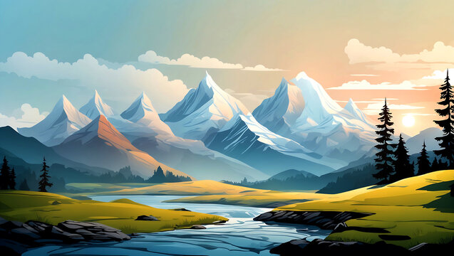 Vector ilustration of mountain landscape background design