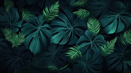 Fototapeta na wymiar green tropical leaves background - generative ai