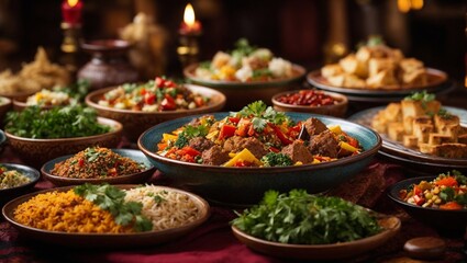 Fototapeta premium Global Gastronomy: A Tapestry of Culinary Delights