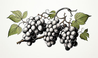 Obraz premium Branch of grapes on a white background.