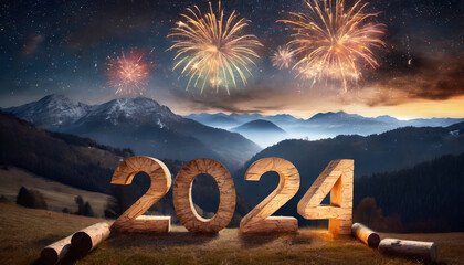 2024 Happy New Year and Merry Christmas with Fireworks and Lovely Family 