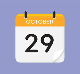 October 29. Calendar icon on light purple background. Vector illustration. Flat style.