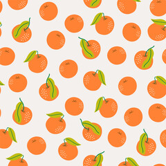 Tangerine background. Seamless pattern with exotic citrus fruits. Abstract food print. Digital paper. Vector illustration.
