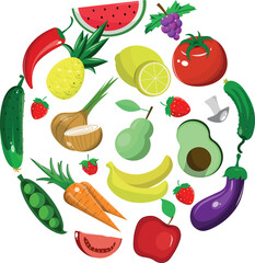 set of vegetables and fruit