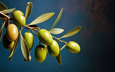 Olive tree branch with leaves and fruits, natural agricultural food background. raw materials for the production of olive oil.