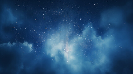 Nuage de fumée dans un ciel bleu étoilé. Explosion, particules. Pour conception et création graphique. - obrazy, fototapety, plakaty
