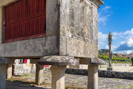Typical horreos in the beautiful fishing village of Combarro, in Pontevedra, Galicia