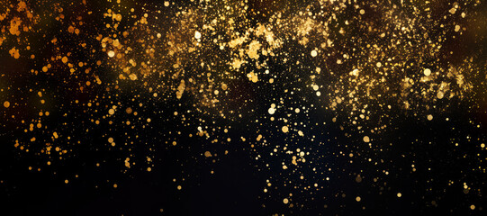 Golden Glitter Confetti on Black Background Banner