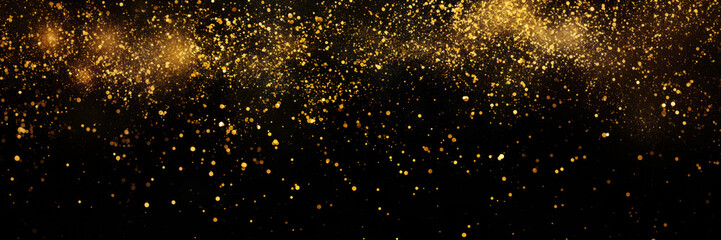 Golden Glitter Confetti on Black Background Banner