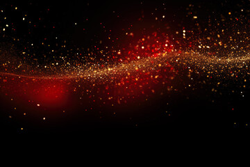 Gold and Red Glitter Confetti on Black Background Copy Space
