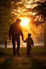 Fototapeta na wymiar Father and son in the park at sunset | Generative AI