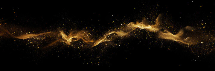 Golden Glitter Confetti Wave on Black Background Banner