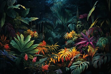 Fototapeta na wymiar Image featuring lush foliage and vibrant tropical trees. Generative AI