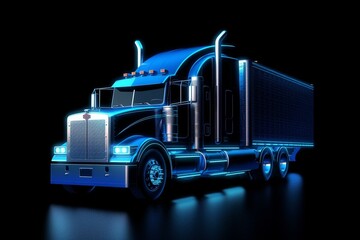 Blue truck on black background for business elements, printing, and posters. Generative AI - obrazy, fototapety, plakaty