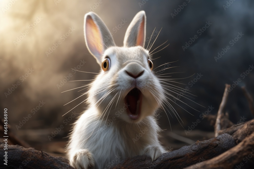 Aufkleber A close-up view of a rabbit with its mouth open. 