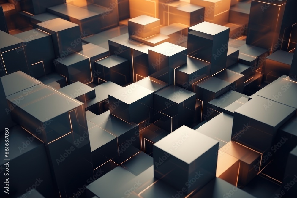 Poster A collection of cubes arranged in a room. Versatile and suitable for various design projects