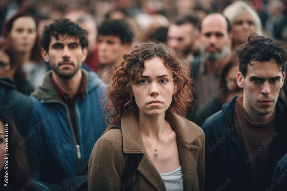 Aufkleber a picture showing a group of people standing in front of a large crowd. this image can be used to de