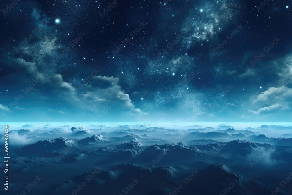 Poster A captivating view of the night sky featuring wispy clouds and shimmering stars. Perfect for adding a touch of wonder and tranquility to any project