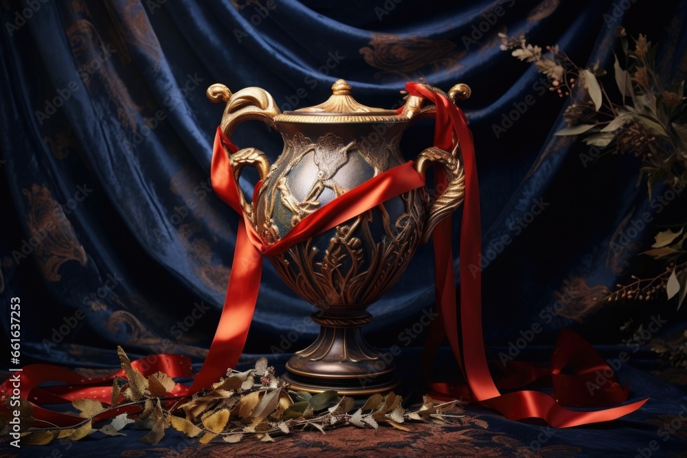 Aufkleber a vase with a red ribbon elegantly wrapped around it. perfect for adding a touch of color and style 