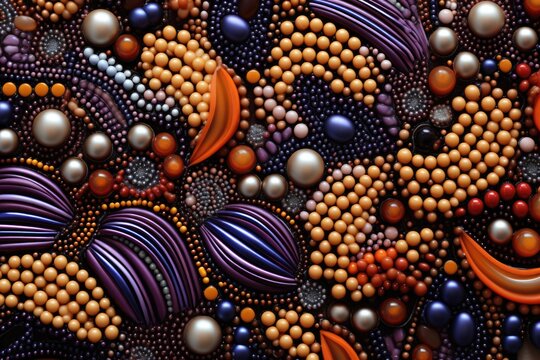 A close-up view of a bunch of beads. This vibrant image can be used for various purposes, such as jewelry making, crafting, or as a decorative element in designs