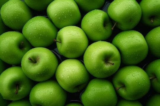 Premium AI Image  Close Up of Fresh and Organic Green Apples in a