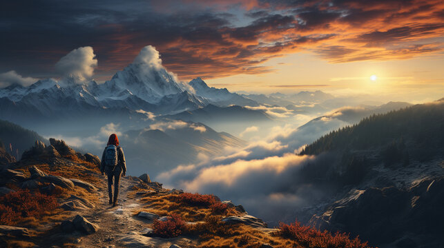 woman trekking in the mountain