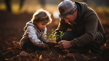 Child and elderly person planting - Powered by Adobe