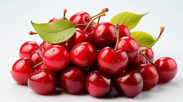 Fresh Red Cherries Isolated on White Solid Background - Ideal for Culinary and Design . Generative AI.