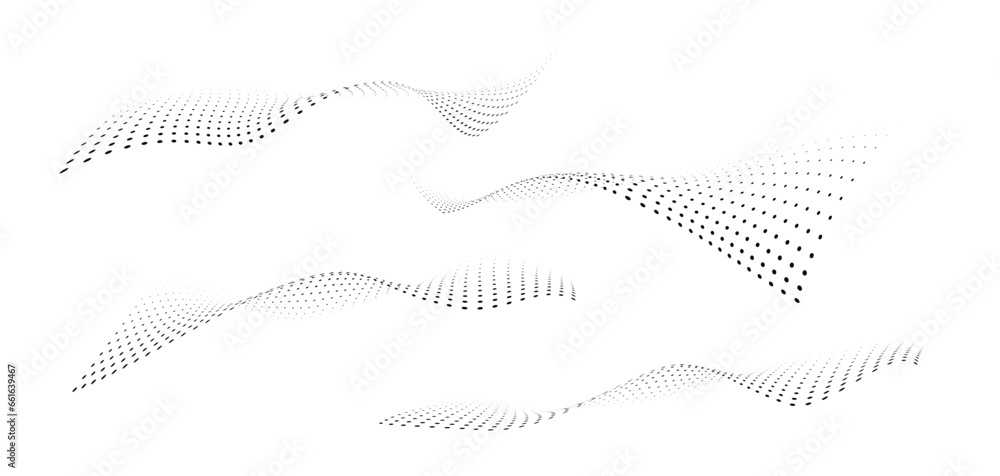 Poster technology abstract background. geometric dotted curve shapes.
