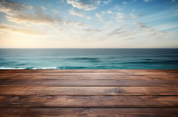 Fototapeta na wymiar wooden deck with beach in background